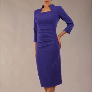 Nora Gardner Diva Catwalk Plaza Dress Size XL Indigo Blue High Collar NWT